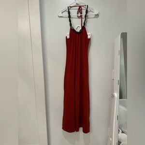 Maxi halter dress with wood detail